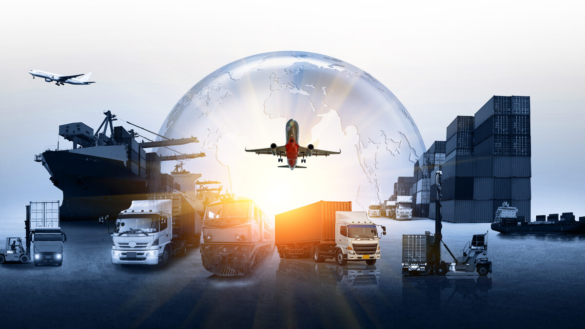 Contêineres de carga e logística global de transporte